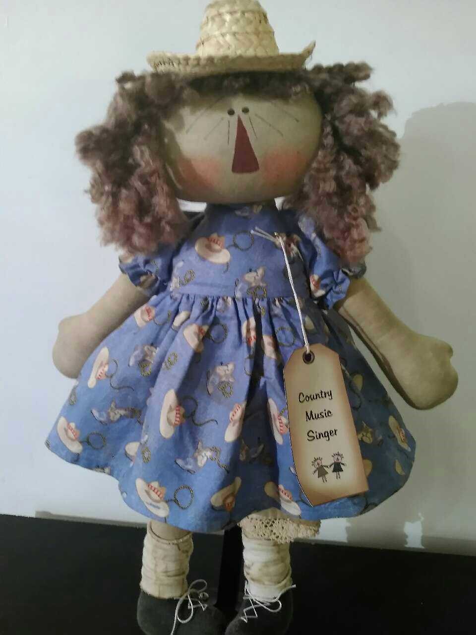 Country Music Singer-handmade, hand crafted, primitive, country, rag doll, rag, doll, wholesale, retail, gift, present, friend gift, birthday gift, original, design, original design, country music, singer