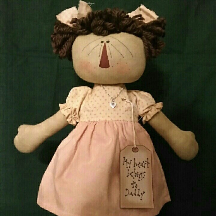 My Heart Belongs to Daddy-handmade, hand crafted, primitive, country, rag doll, rag, doll, wholesale, retail, gift, present, friend gift, birthday gift, original, design, original design, daddys girl