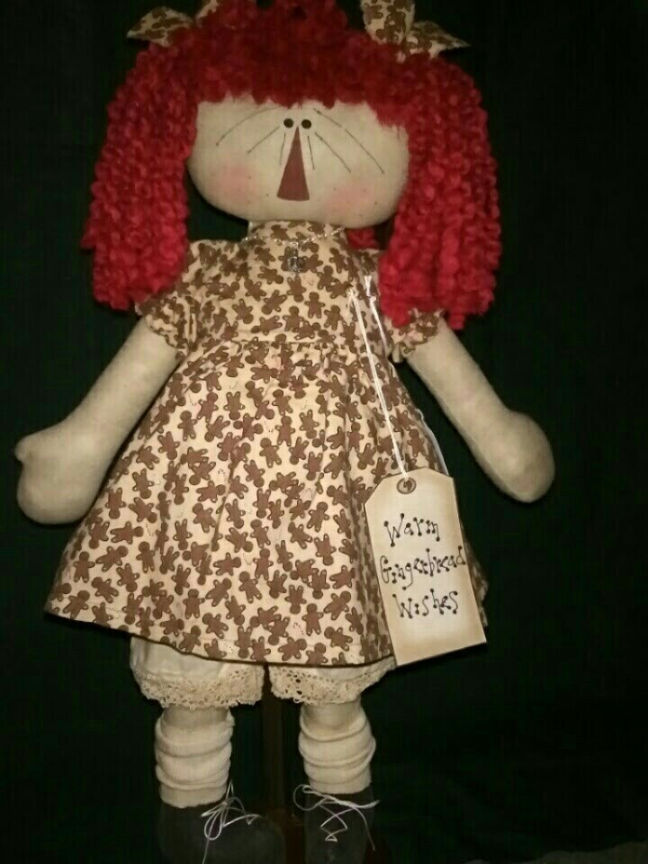 Warm Gingerbread Wishes-handmade, hand crafted, primitive, country, rag doll, rag, doll, wholesale, retail, gift, present, friend gift, birthday gift, original, design, original design, gingerbread, Christmas, holiday