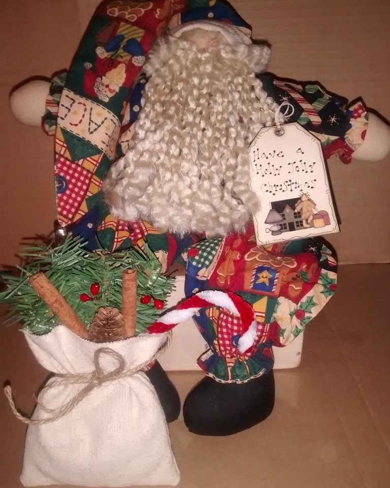 Holly Jolly Christmas-handmade, hand crafted, primitive, country, rag doll, rag, doll, wholesale, retail, gift, present, friend gift, birthday gift, original, design, original design, Santa, Christmas
