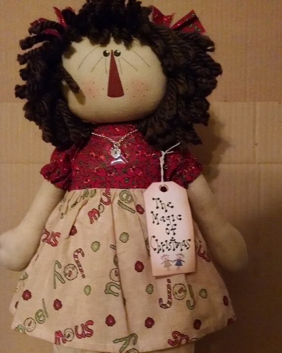 The Magic of Christmas-handmade, hand crafted, primitive, country, rag doll, rag, doll, wholesale, retail, gift, present, friend gift, birthday gift, original, design, original design, Christmas, holiday, Christmas gift