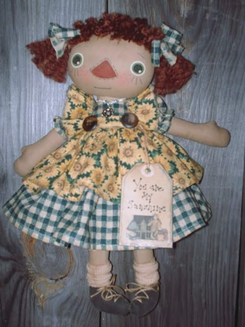 You Are My Sunshine-handmade, hand crafted, primitive, country, rag doll, rag, doll, wholesale, retail, gift, present, friend gift, birthday gift, original, design, original design, sunflowers