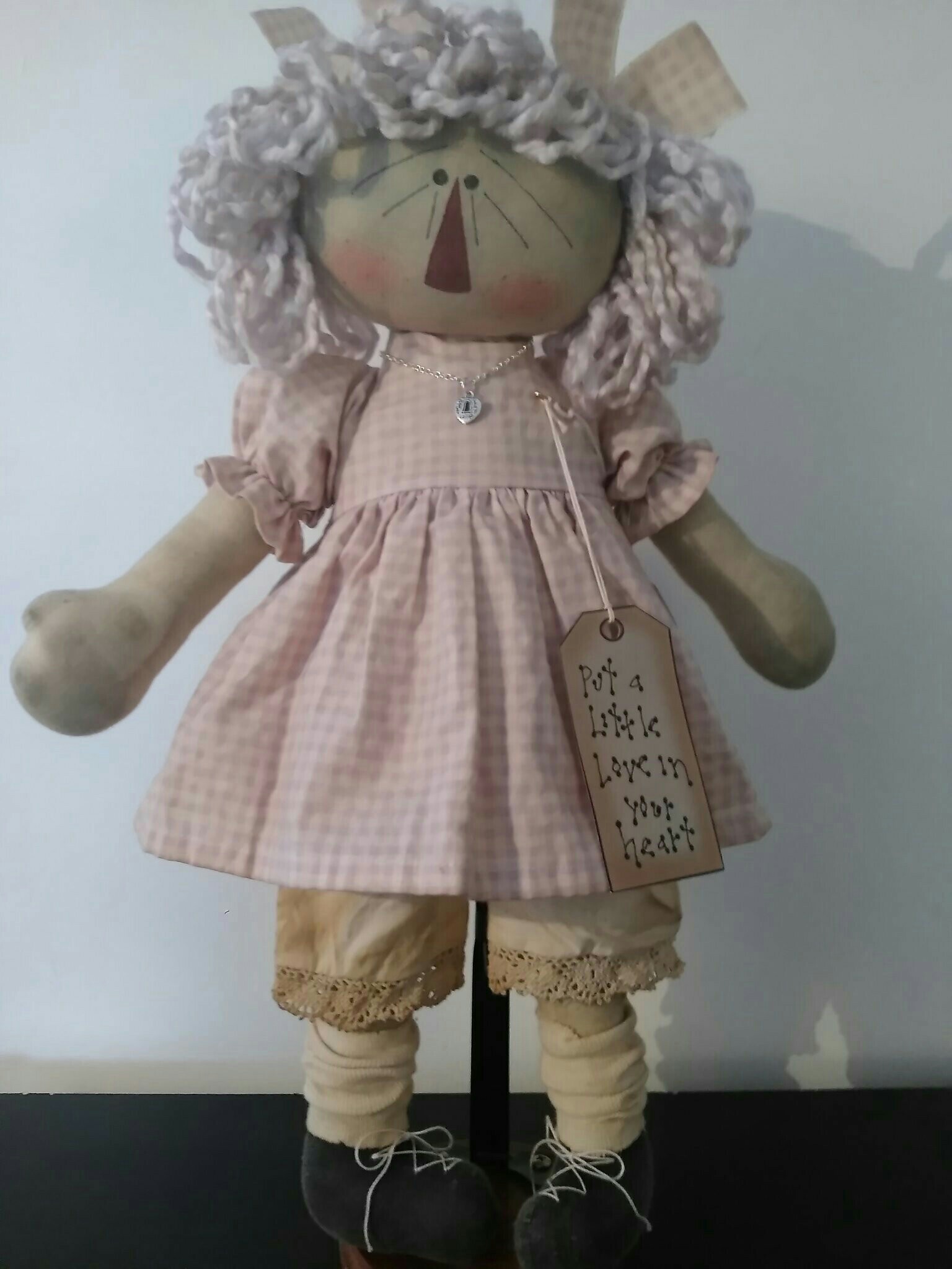 Put a Little Love in Your Heart-handmade, hand crafted, primitive, country, rag doll, rag, doll, wholesale, retail, gift, present, friend gift, birthday gift, original, design, original design, St Jude, Childrens, Research, Hospital,